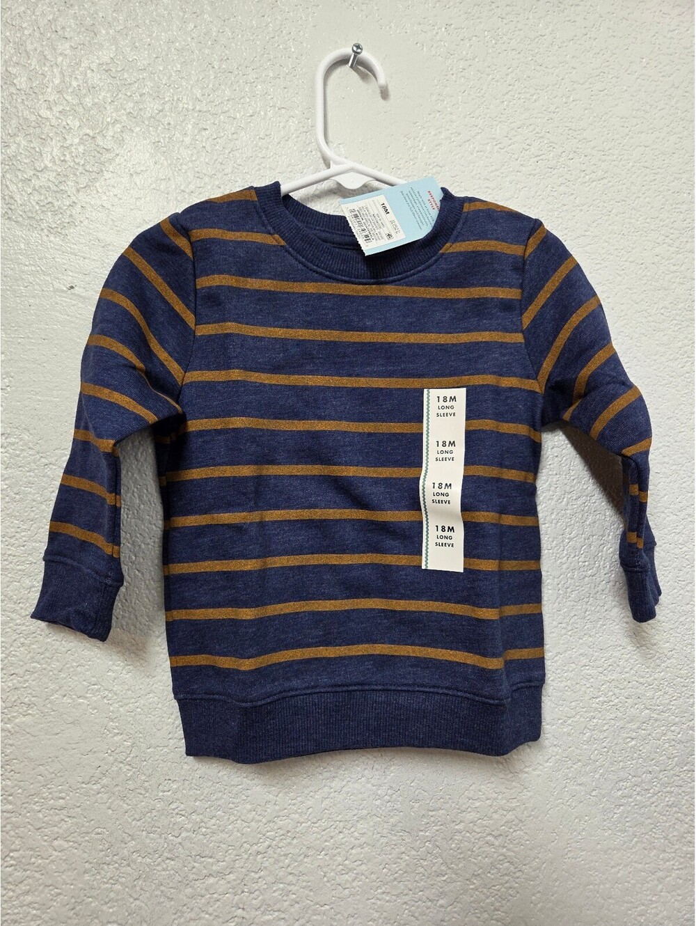 Cat & Jack Navy Blue and Brown Striped Long Sleeve Sweatshirt 18 months Nwt